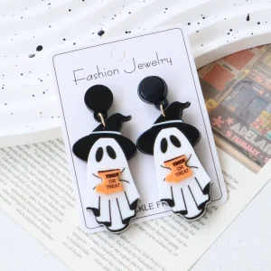 Halloween Acrylic Wizard Hat Ghost Cute Drop Earrings Women’s TRICK TREAT European American Holiday Ear Accessories