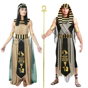 Halloween Adult Cosplay Costumes for Men and Women Casual Egyptian Pharaoh Cleopatra National Jumpsuit Suits for Carnival
