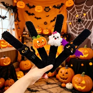 Halloween American Style Plush Doll Slap Bracelet Pumpkin Bat Ghost Black Cat Designs Decorative Accessory for Holiday Parties