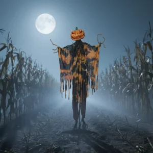 Halloween Animatronics 6 Feet Scary Pumpkin Head Scarecrow Life Size Wall Decorations for Haunters’ Parties