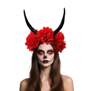 Halloween Antelope Horn Headband Artificial Flowers Women’s Party Costume Headwear Polyester Handmade Lightweight