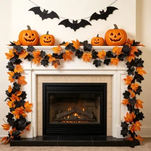 Halloween Artificial Silk Flowers Maple Leaf Vine Black Orange Mixed Color Pumpkin Festival Party Decoration Indoor Outdoor