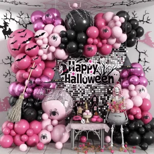Halloween Balloon Arch Kit Latex Black Pink Chrome Green Purple Witch Spider Bat Gothic Ghost Family Garden Outdoor Party Decor