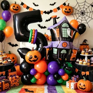 Halloween Balloon Kit Black Orange Purple Haunted House Pumpkin Number Kids Birthday Halloween Party Decor