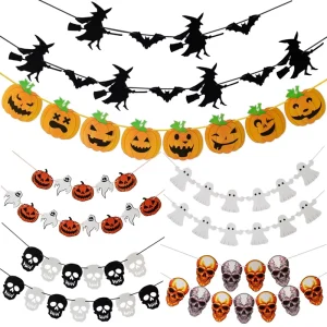 Halloween Banner Pumpkin Bat Witch Ghost Hanging Garland Decorations