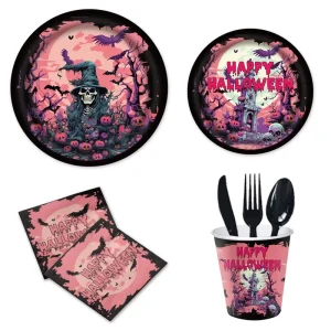 Halloween & Birthday Party Supplies Set for Kids Cartoon Style Disposable Tableware Kit for Celebrations & Parties
