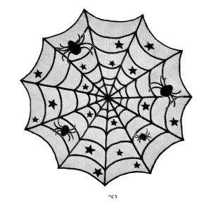 Halloween Black Spider Web Jacquard Lace Tablecloth 40″ Dia Round Topper for Events Christmas Ramadan Decorations