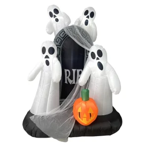 Halloween Blow up Decoration 6FT Halloween Inflatable Spooky Ghost Surround Tombstone and Pumpkin with LED Lights
