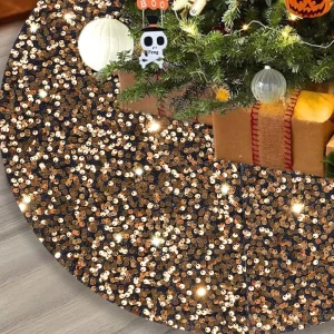 Halloween Bright Beads Round Tree Skirt Creative Yellow Apron Holiday Atmosphere Accessories Decorations