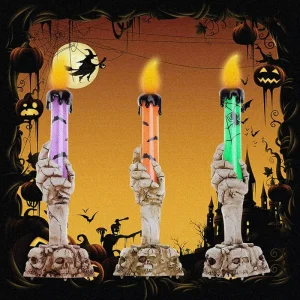 Halloween Candle Lights Ghost Candle Spooky LED Light Skull Hand Candle Lamp Purple with Lights Plastic Flame