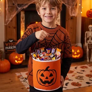 Halloween Candy Basket Trick-or-Treat Bag with Monogrammed Pumpkin Face