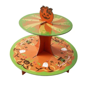 Halloween Cardboard Cupcake Stand “Trick or Treat” 2 Tier Dessert Holder for Halloween Party Decor