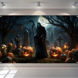 Halloween Carnival Backdrop Banner Portable Lightweight Polyester 2D Hanging Decor for Kids Gift Home Yard Room Entrance