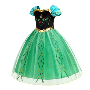 Halloween Carnival Christmas Birthday Party TV Movie Costumes Cosplay Embroidery Girls’ Anna Princess Dress with Tiara