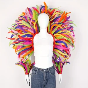 Halloween Carnival Queen Costume Set Women’s Feather Shawl Fringe Skirt Matching Wristbands Customized Color for Festival Rave