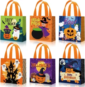 Halloween Cartoon Reusable Tote Bags with Handles Non Woven Grocery Shopping Bags for Candy Storage and Gift Packaging