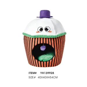 Halloween Cat Cave Bed Cupcake Shaped Cat House Plush Indoor Cat Condo Cozy Enclosed Pet Bed With Hanging Toy