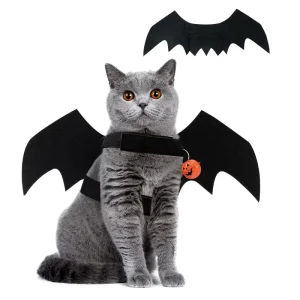 Halloween Cat Dog Fabric Costume with Bat Wings and Bells Pet Apparel for Holiday Party Photos
