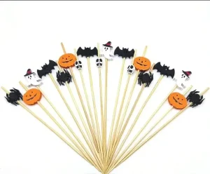 Halloween Christmas Cupcake Toppers Disposable Bamboo Toothpicks Pumpkin Ghost Witch Hat Picks High Quality for Party Cake Fruit