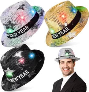 Halloween Christmas Festival Sequin Flashing Cosplay Costume Party Hats Style Colorful LED Light up Western Cowboy Hat
