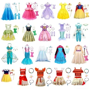 Halloween Christmas Girls Fancy Elsa Anna Snow Belle Princess Costume Deluxe Dress up Cosplay Birthday Party TV& Movie Costumes