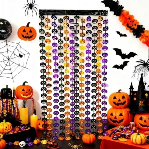 Halloween Color blocked Door Curtains Halloween Carnival Night Escape Room Background Bat Pumpkin Decoration