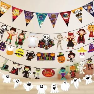 Halloween Colorful Flag Decoracion Pull Flag Wall Sign Hanging Banner for Party Decor