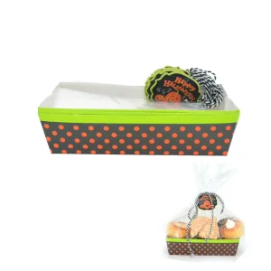 Halloween Cookie Bread 9pcs Packaging Kit Polka Dot Paper Trays with Cellophane Bags and Tags for Party Favors