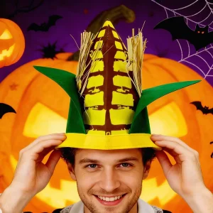 Halloween Corn Cob Hat Funny Vegetable Costume Hat Novelty Party Headwear Plush Cosplay Cap Adults Festival Dress up Accessory
