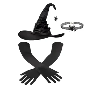 Halloween Costume Black Satin Witch Hat with Spider Decoration Perfect for Halloween Costume and Spooky Celebrations