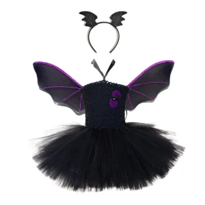 Halloween Costume Children’s Performance Halloween Cosplay Bat Costume Children’s Cosplay Party Dress with Wings and Headband