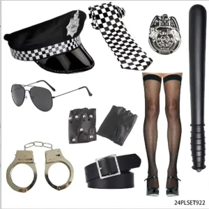 Halloween Costume Party Police Role Play Toy Accessories for Children Police Alloy Badge Chest Pin Hat and Glasses