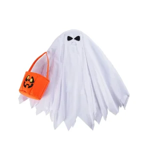 Halloween Cute Cartoon Ghost Porch Goose Costume Pumpkin Treat Bag Polyester 23 Inch Goose Outfit for Yard Patio Lawn Decoration