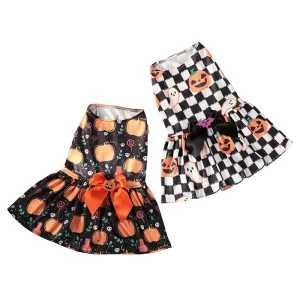 Halloween Cute Comfortable Printed Pet Costume Party Pumpkin pattern Polyester Teddy Pomeranian Small Medium sized Dog Dress