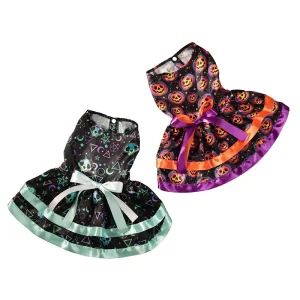 Halloween Cute Cosplay Satin Tiered Skirt Dog Dress Pumpkin Skull Butterfly Pet Costume for Party