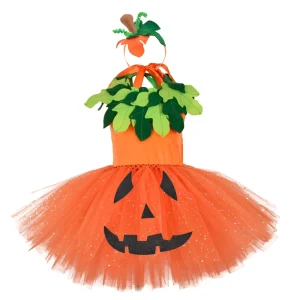 Halloween Cute Pumpkin Princess Dress for Girls’ Childrens Day Role Playing Costume Performance Dancewear