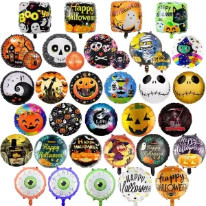 Halloween Decor Ghost Pumpkin Eye Globos Bat Elves Skull Balloon Backdrop Foil Helium Balloons