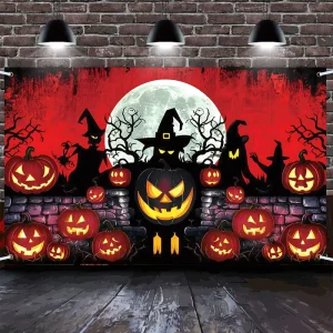 Halloween Decoration Backdrop Pumpkin Ghost Backdrop Polyester Backdrop for Halloween Party Decoration