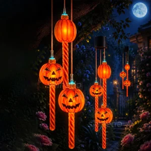 Halloween Decoration Hanging Led Pumpkin Lights Outdoor Waterproof Solar Light Holiday Festival Solar Wind Chimes for Garden