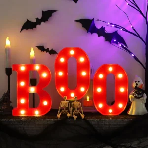 Halloween Decoration Plastic LED BOO Glowing Letter Lights Spooky Party Sign Festive Lighting Decorative Battery Powered