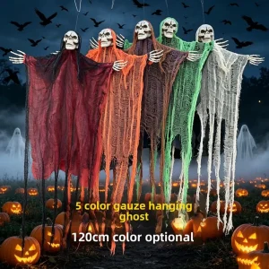 Halloween Decorations 5-Color PE Gauze Hanging Ghost Figures 120x75cm Haunted House Skulls Horror Props for Ghost Festival