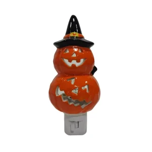 Halloween Decorations Ceramic Pumpkin Night Light 360 Degree Rotation Direct Electrical Plug Halloween Pumpkin Light