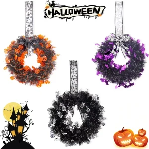 Halloween Decorations Color Strip Wreath Pumpkin Skull Simulation Rattan Horror Atmosphere Arrangement Wool Door Hanging