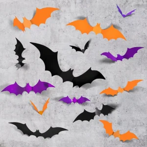Halloween Decorations Indoor Outdoor Reusable 3D PVC Bats Wall Decor Halloween Graduation Party Supplies Decorations