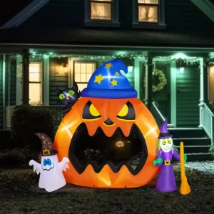 Halloween Decorations Inflatable Pumpkin Photo Prop Witchset Halloween Garden Decoration Inflatable Light Air Model