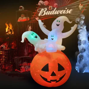Halloween Decorations Outdoor Inflatable Pumpkin Blow up Ghost Pumpkin Decorations With Build In Led