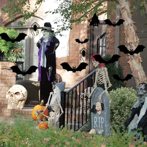 Halloween Decorations Scary Black Bat Spider with Glowing Eyes Hanging Decor Party Decor for Home Yard Sign Outdoor Lawn