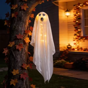 Halloween Decorations Silk Cartoon Round Headed Glowing Ghosts Party Backdrops Scream Inducing Hanging Ornaments