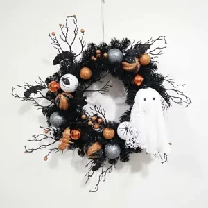 Halloween Decorations Skeleton Glitter Ornaments Spider Wreath Halloween for Door Happy Party Decoration Props