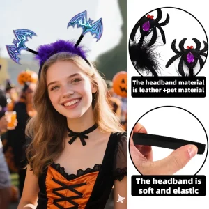 Halloween Decorations Spider Bat Design Plastic Foldable Semi Handmade Headband Hair Clip Holiday Party Costume Funny Photo
